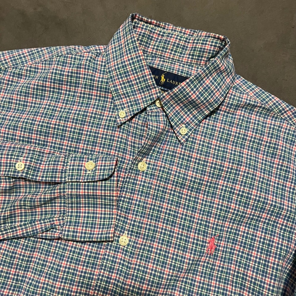 Ralph Lauren‎ Plaid Button Down Long Sleeve Shirt Men's Small Blue Pink Green